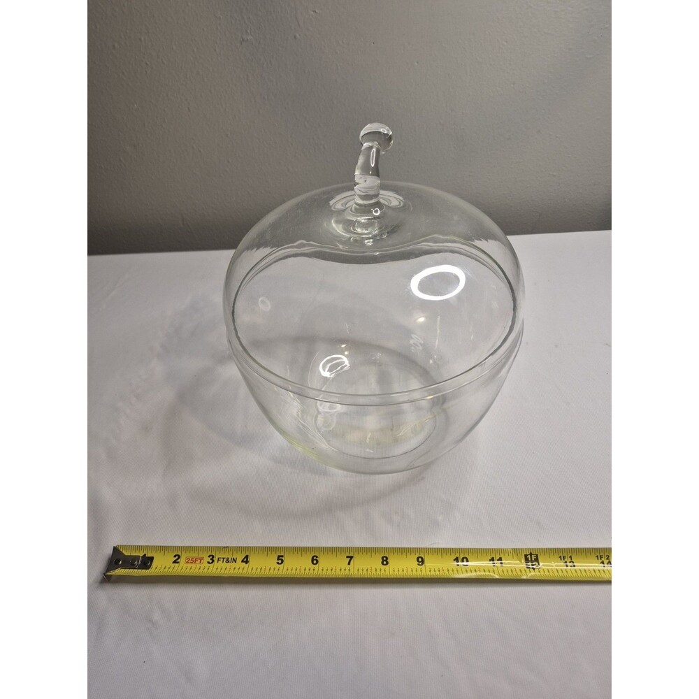 Large Vintage Clear Glass Apple Shaped Candy Jar Apothecary Container With Lid